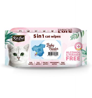 Kit Cat 5 In 1 Cat Wipes (Baby Powder) (nouvelle arrivage)
